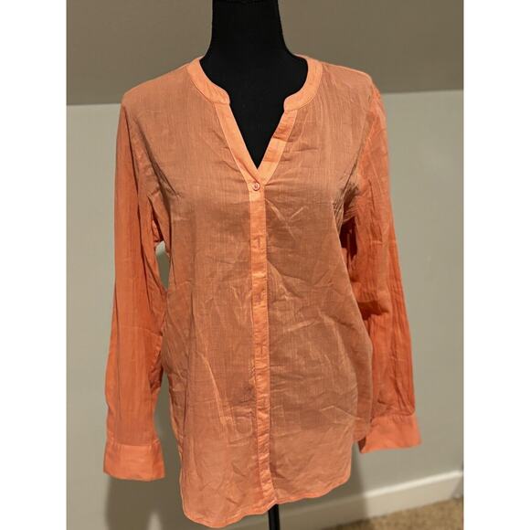 Liz Claiborne Womens coral Sz M Linen‎ feel light boho Top coastal career classy - Picture 1 of 6